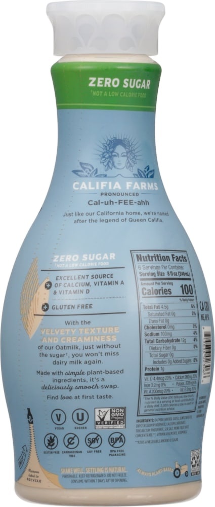 slide 2 of 2, Califia Farms Zero Sugar Oat Milk, 48 fl oz