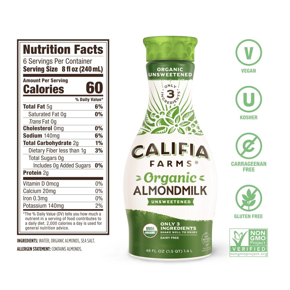 slide 2 of 5, Califia Farms Organic Unsweetened Almond Milk 48 fl oz, 48 fl oz