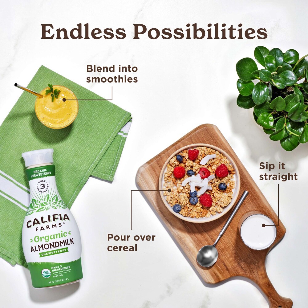 slide 4 of 5, Califia Farms Organic Unsweetened Almond Milk 48 fl oz, 48 fl oz