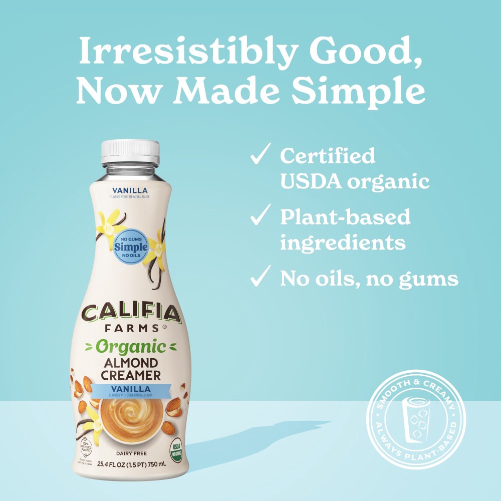 slide 6 of 6, Califia Farms Organic Vanilla Almond Creamer 25.4 fl oz, 25.4 fl oz