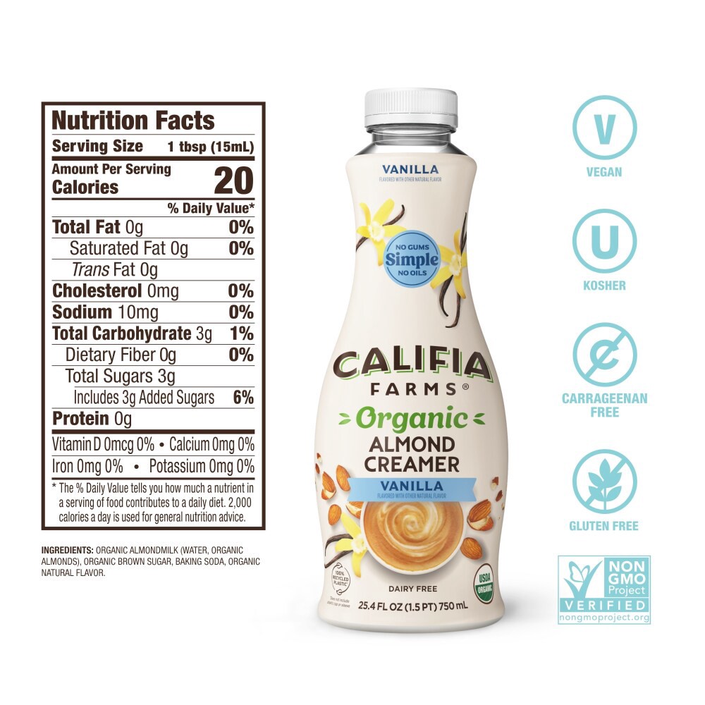 slide 6 of 6, Califia Farms Organic Vanilla Almond Creamer 25.4 fl oz, 25.4 fl oz