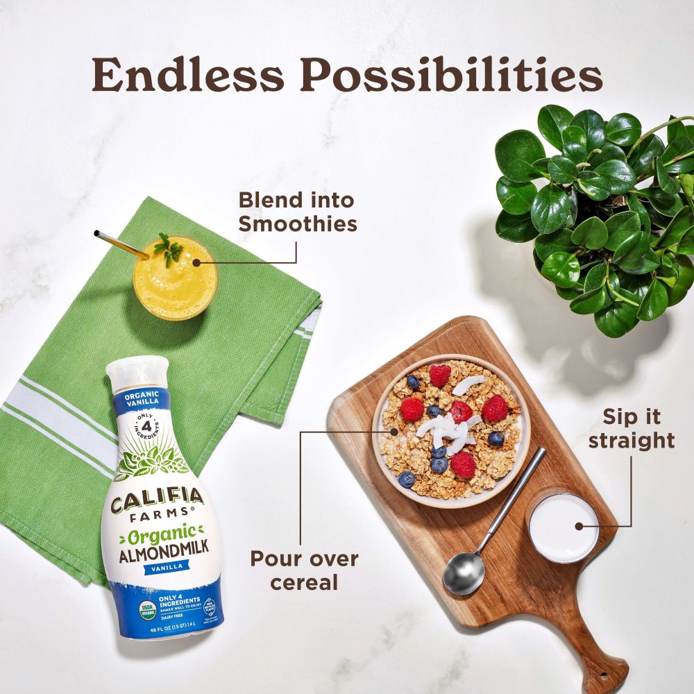 slide 3 of 6, Califia Farms Organic Vanilla Almond Milk 48 Fz - 48 FZ, 48 fl oz