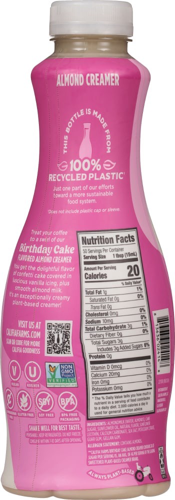slide 2 of 2, Califia Farms Dairy Free Birthday Cake Oragnic Almond Creamer - 25.4 fl oz, 25.4 fl oz
