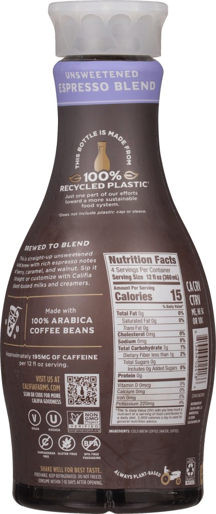 slide 2 of 2, Califia Farms Cold Brew Black Coffee, Espresso Blend, 48 fl oz