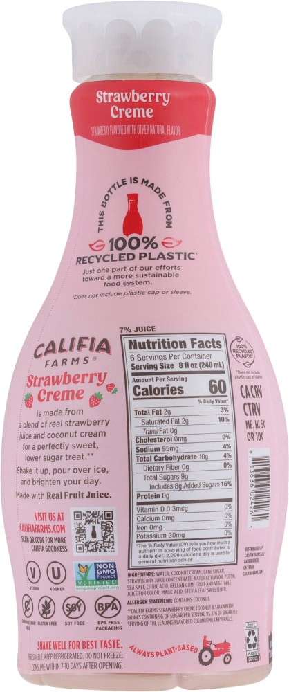 slide 2 of 2, Califia Farms Strawberry Creme Coconut & Strawberry Drink, Plant Based - 48 fl oz, 48 fl oz