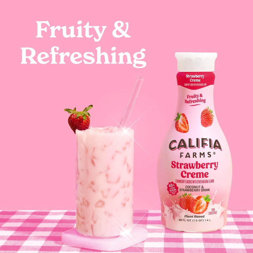 slide 2 of 2, Califia Farms Strawberry Creme Coconut & Strawberry Drink, Plant Based - 48 fl oz, 48 fl oz