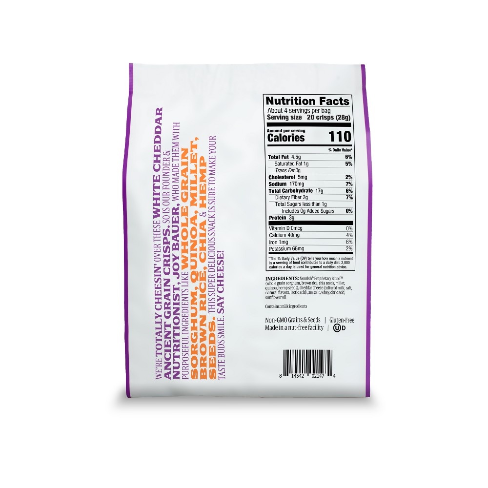 slide 2 of 2, Nourish Snacks White Cheddar Ancient Grain Crisps, 4 oz