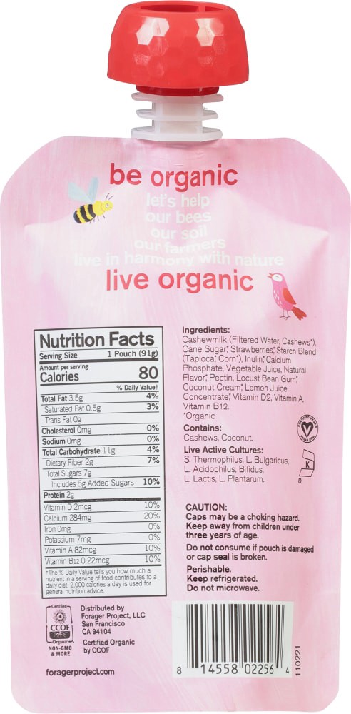 slide 3 of 5, Forager Project Project Organic Kids Strawberry Cashew Milk Yogurt 3.2 oz, 3.2 oz