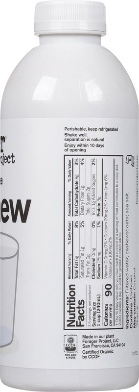 slide 5 of 5, Forager Project Organic Dairy-Free Plant-Based Cashew Milk 28 fl oz, 28 fl oz