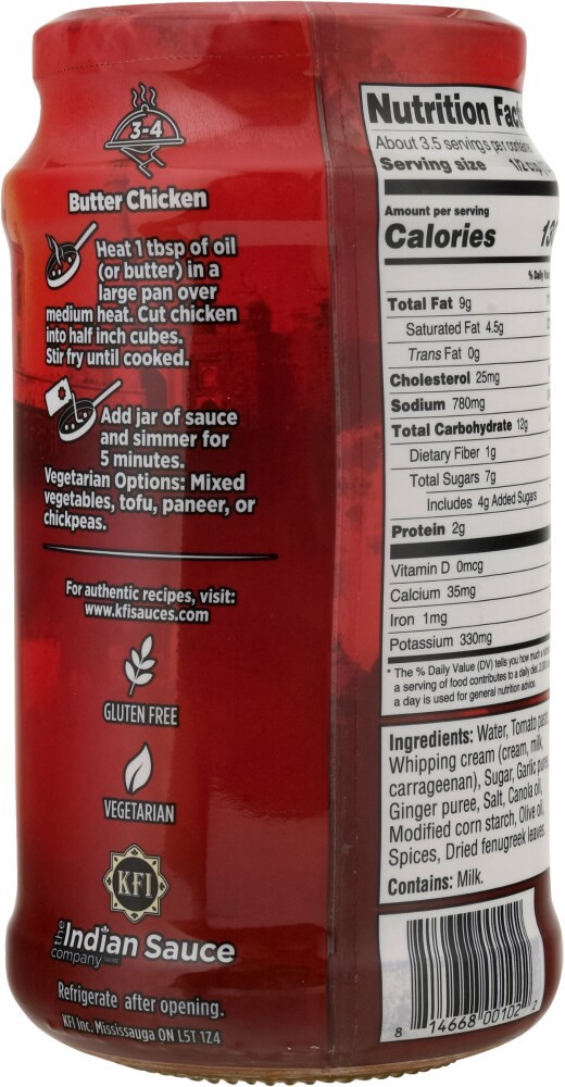 slide 3 of 3, KFI Butter Chicken Cooking Sauce, 15 oz
