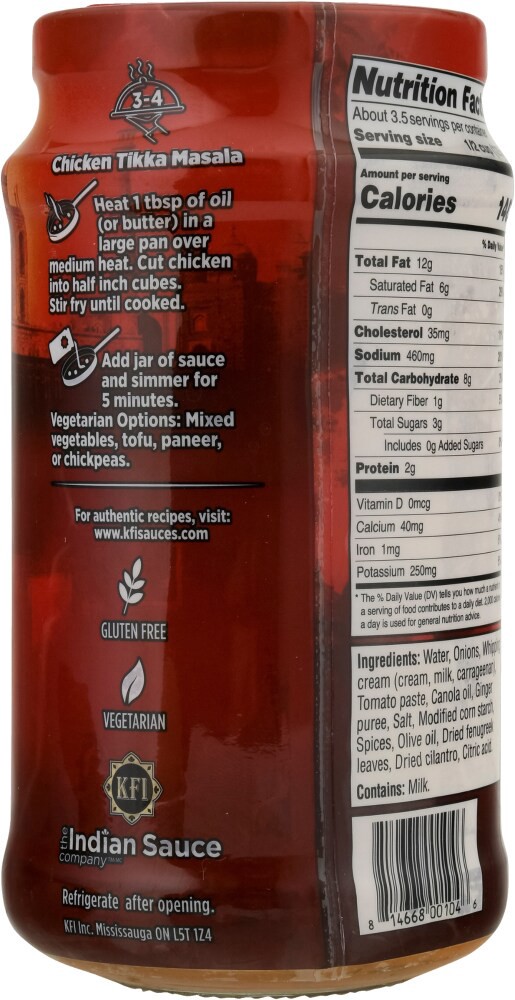 slide 3 of 3, KFI Tikka Masala Cooking Sauce, 15 oz
