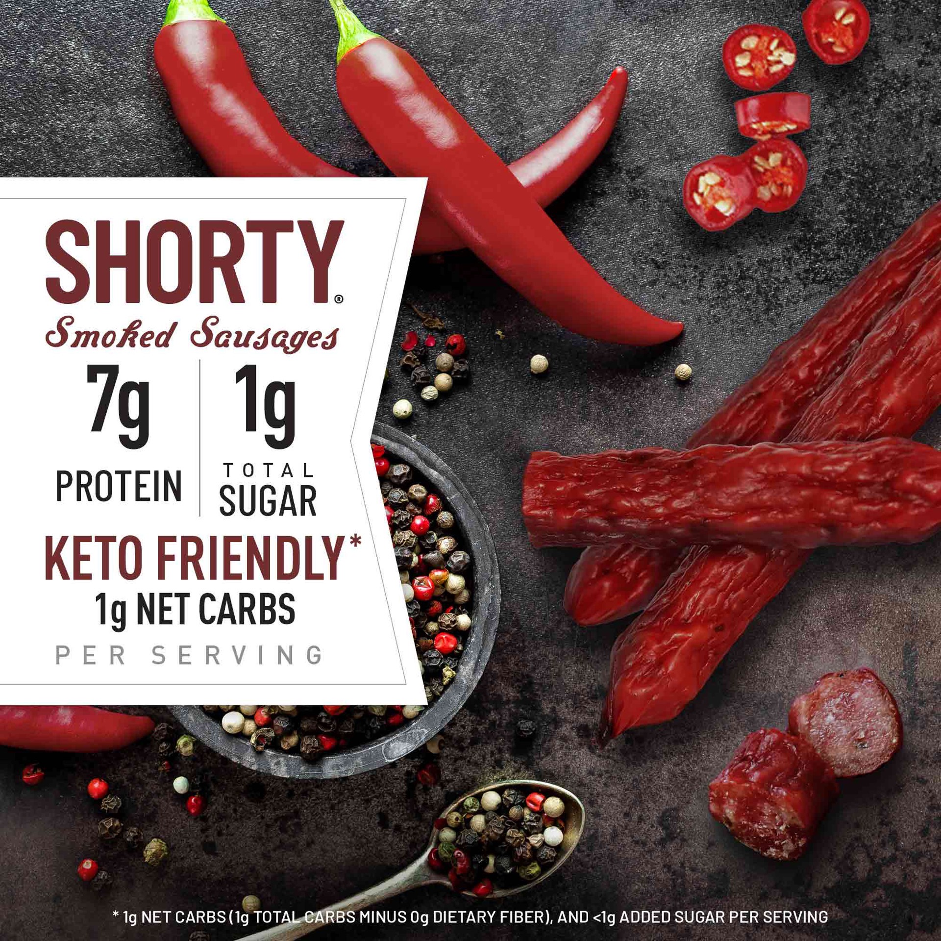 slide 5 of 5, Duke's Pork Hot & Spicy Smoked Shorty Sausages, 7g Protein Per Serving, 5 oz., 5 oz