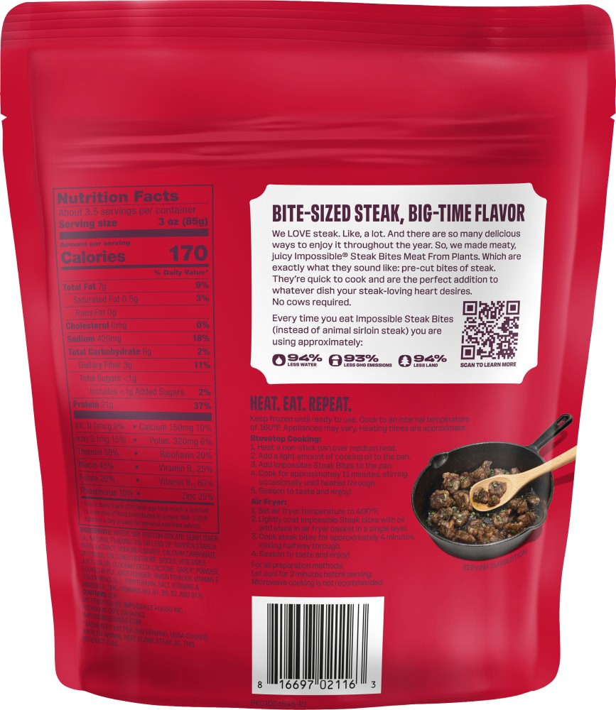 slide 3 of 3, ImpossibleTM Steak Bites Meat From Plants, Frozen, Fully Cooked, 10 oz, 10 oz