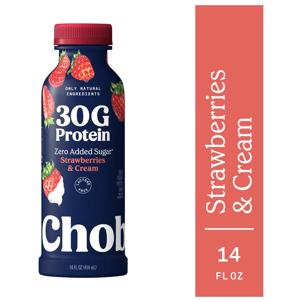 slide 4 of 5, Chobani® 30g Protein Lowfat Greek Yogurt Drink Strawberries & Cream, 14 fl oz