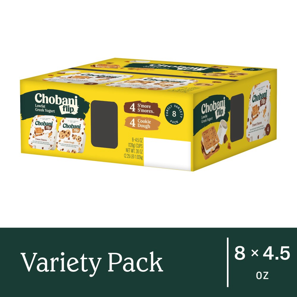 slide 4 of 5, Chobani Flip Cookie Dough & Smores 8 Pack, 36 oz