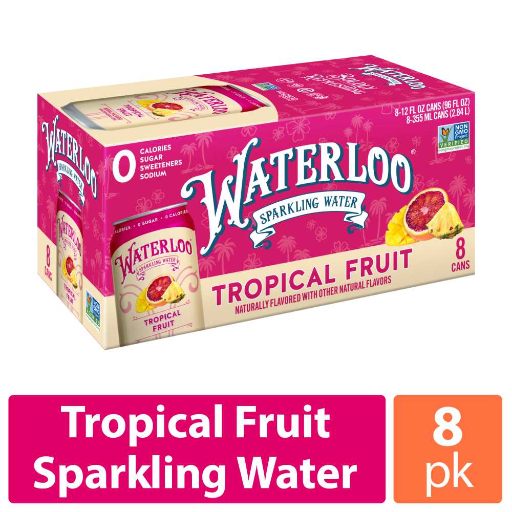 slide 2 of 3, Waterloo Tropical Fruit Sparkling Water - 8pk / 12 fl oz Cans - 96 fl oz, 8 ct; 12 fl oz