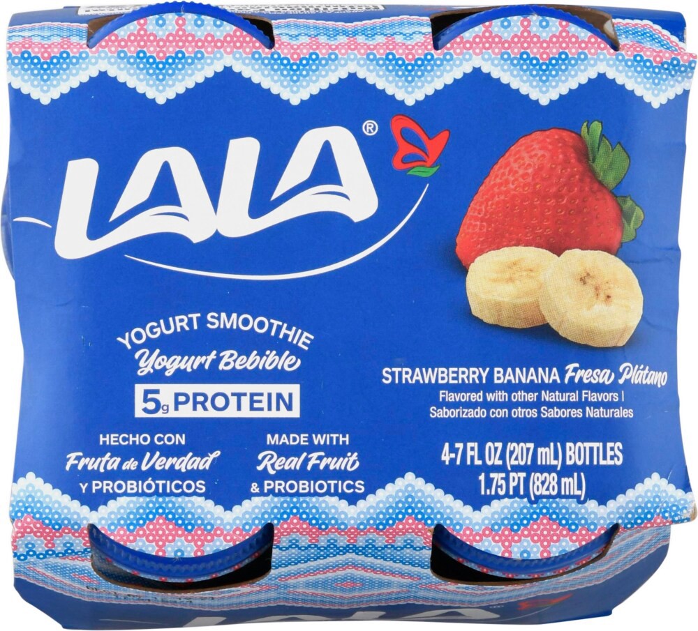 slide 4 of 4, LALA Strawberry Banana Probiotic Yogurt Smoothies, 4 ct; 7 fl oz