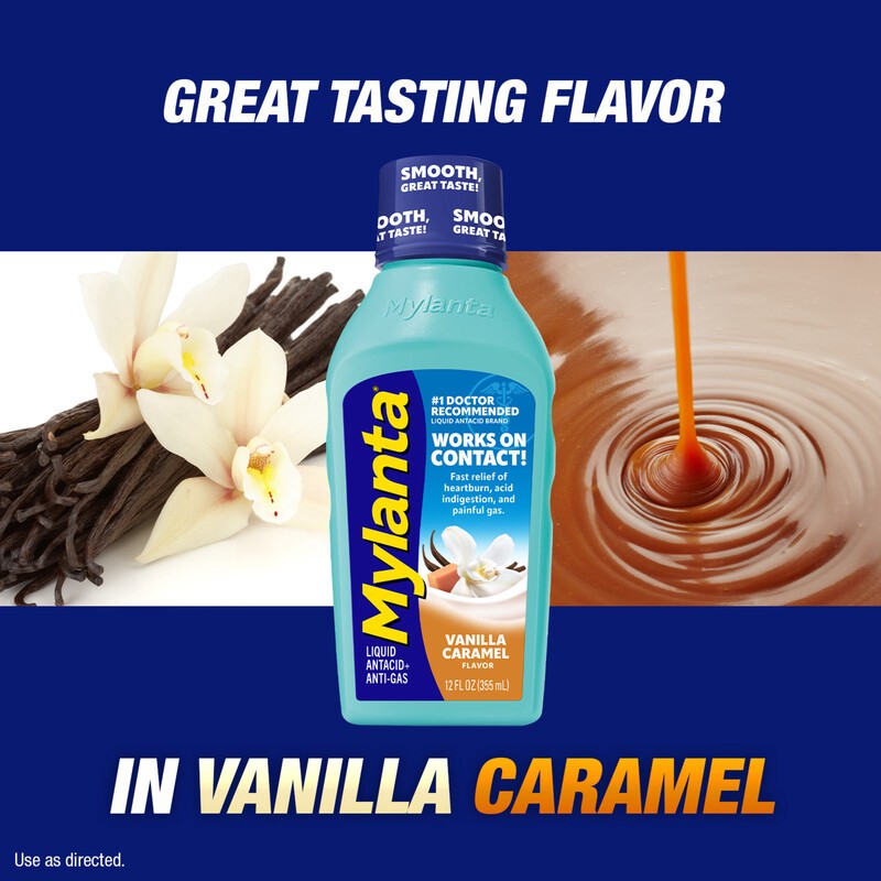 slide 4 of 5, Mylanta Liquid Antacid & Antigas, Vanilla Caramel Flavor, 12fl. oz, 12 fl oz