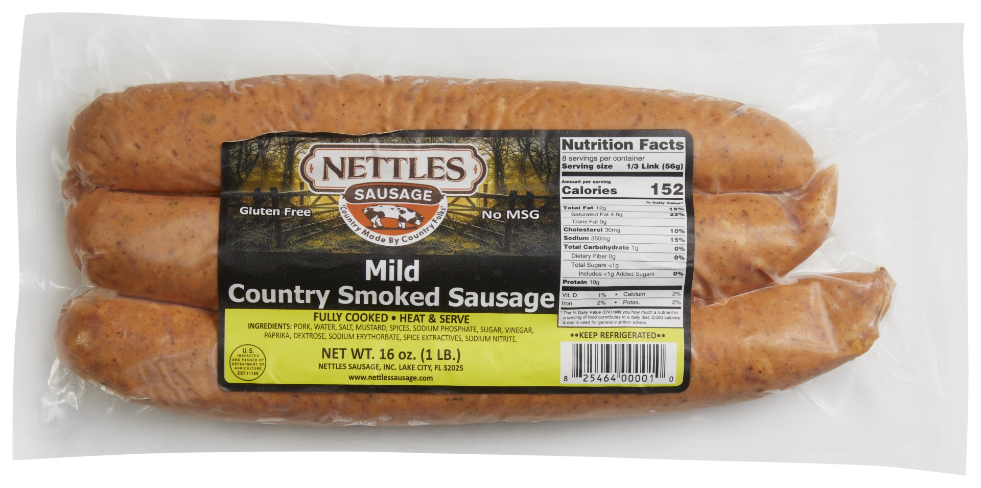 slide 1 of 1, Nettles Mild Country Smoked Sausage, 16 oz