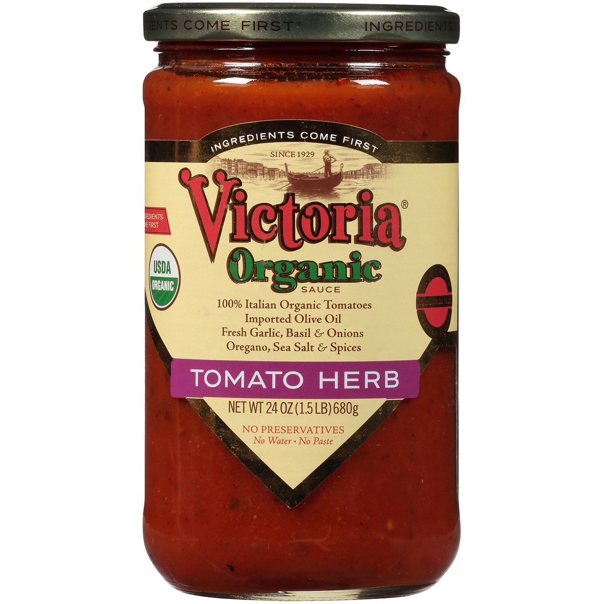 slide 4 of 7, Victoria Organic Tomato Herb Sauce 24 oz. Jar, 24 oz