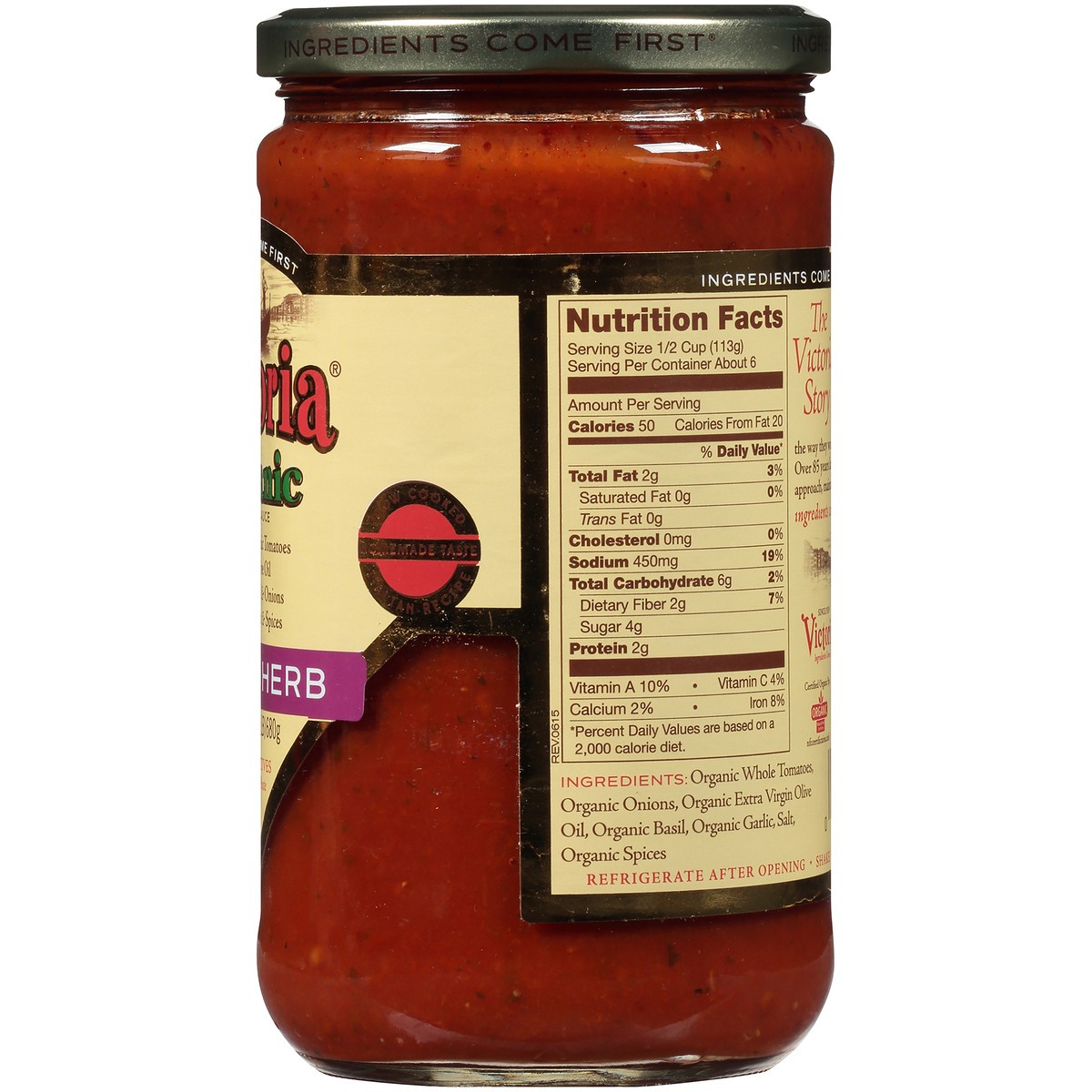 slide 3 of 7, Victoria Organic Tomato Herb Sauce 24 oz. Jar, 24 oz