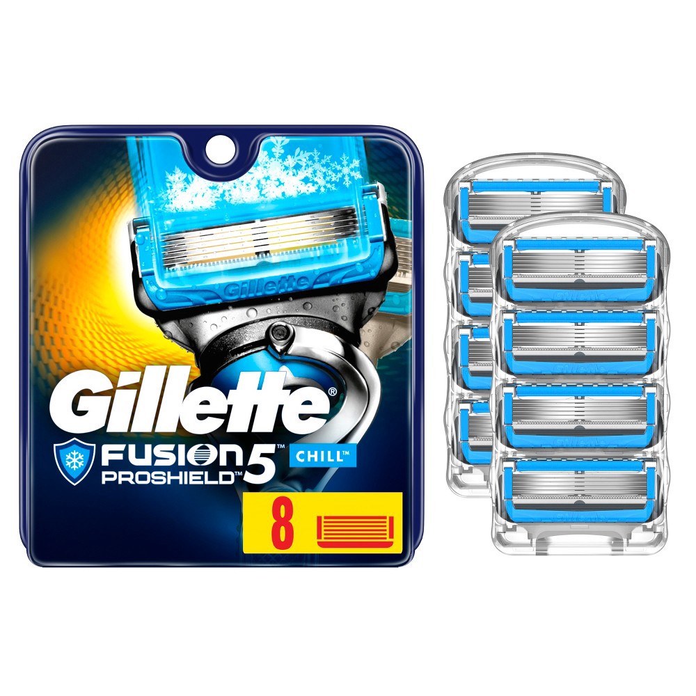 slide 3 of 10, Fusion5 ProGlide Chill Razor Refills, 8 Razor Cartridges for Flexball Handle, 5-Blade Razor Blades, 2x Cooling Lubrication, 8 ct