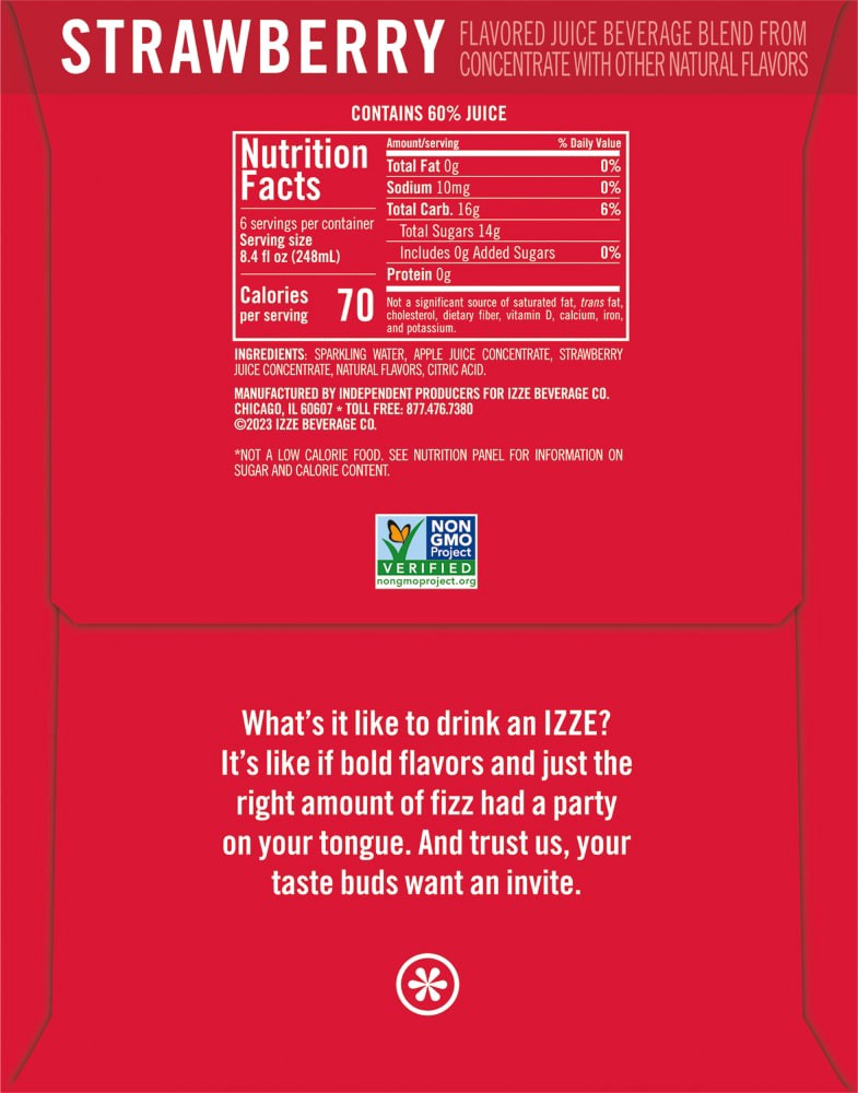 slide 2 of 2, IZZE Sparkling Juice Flavored Beverage Strawberry - 6 ct, 6 ct