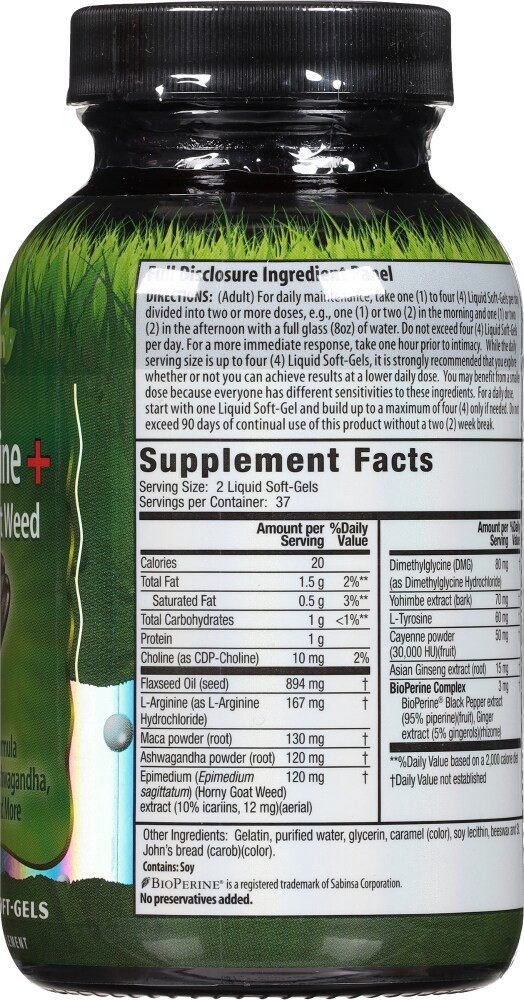 slide 2 of 2, Irwin Naturals L-Arginine + Horny Goat Weed 75 Liquid Soft-Gels, 75 ct