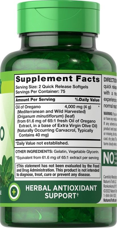 slide 3 of 5, Nature's Truth 4000 mg Oil of Oregano, 150 ct