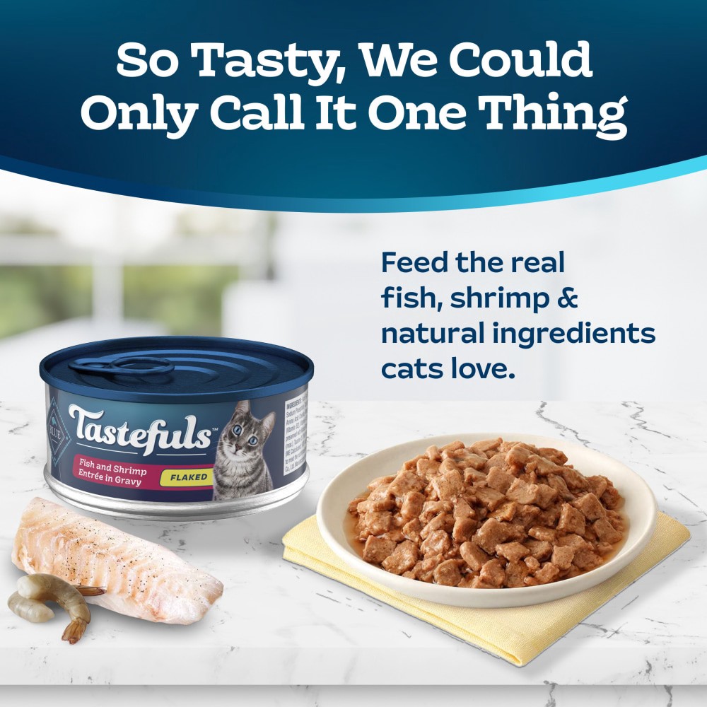 slide 6 of 6, Blue Buffalo Tastefuls Wet Cat Food, Fish & Shrimp, 5.5 oz