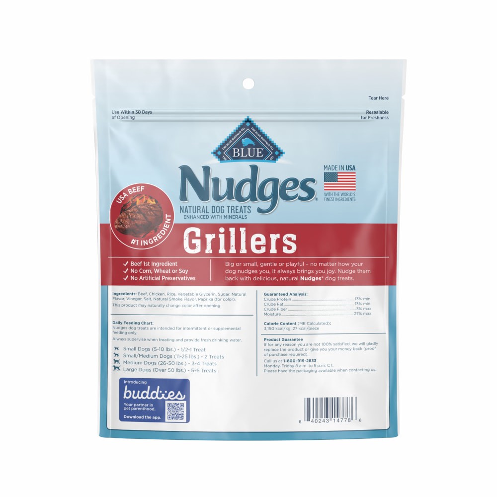 slide 2 of 2, Blue Buffalo Nudges Grillers Natural Dog Treats, Steak, 16oz Bag, 16 oz