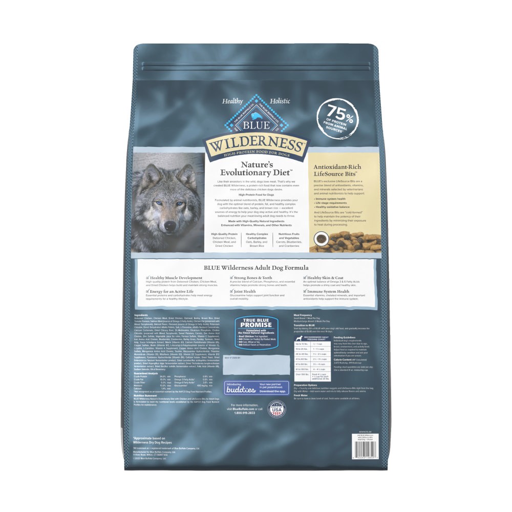 slide 2 of 3, Blue Buffalo Wilderness High Protein Natural Adult Dry Dog Food plus Wholesome Grains, Chicken 24 lb bag, 24 lb