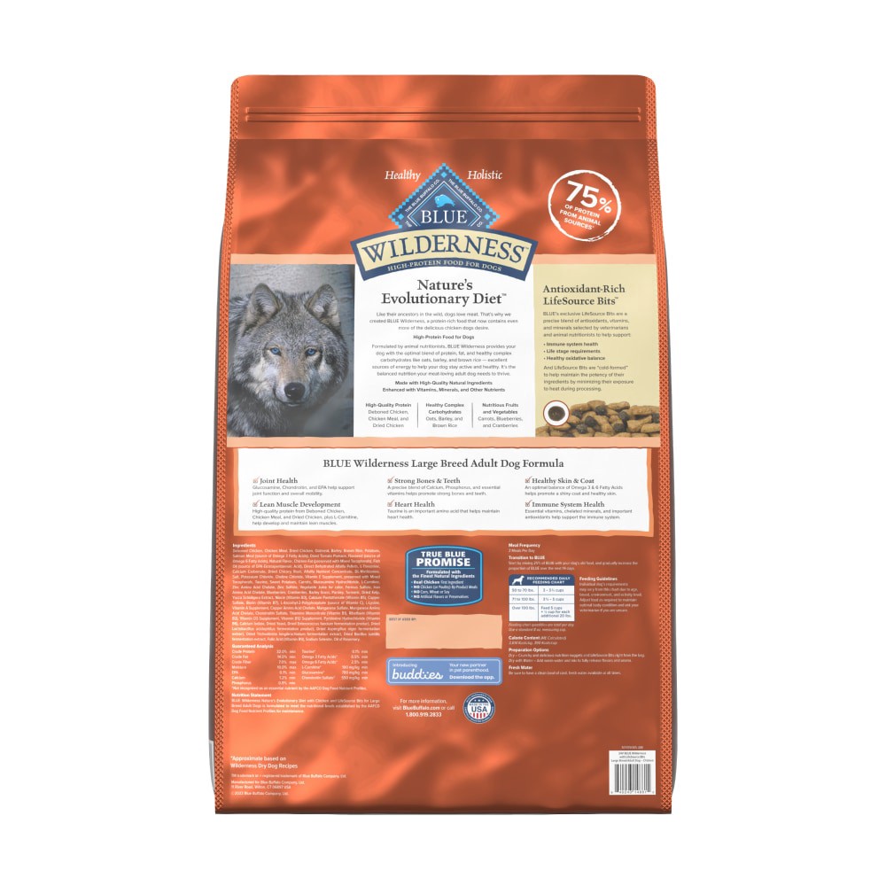 slide 3 of 3, Blue Buffalo Wilderness High Protein Natural Large Breed Adult Dry Dog Food plus Wholesome Grains, Chicken 24 lb bag, 1 ct