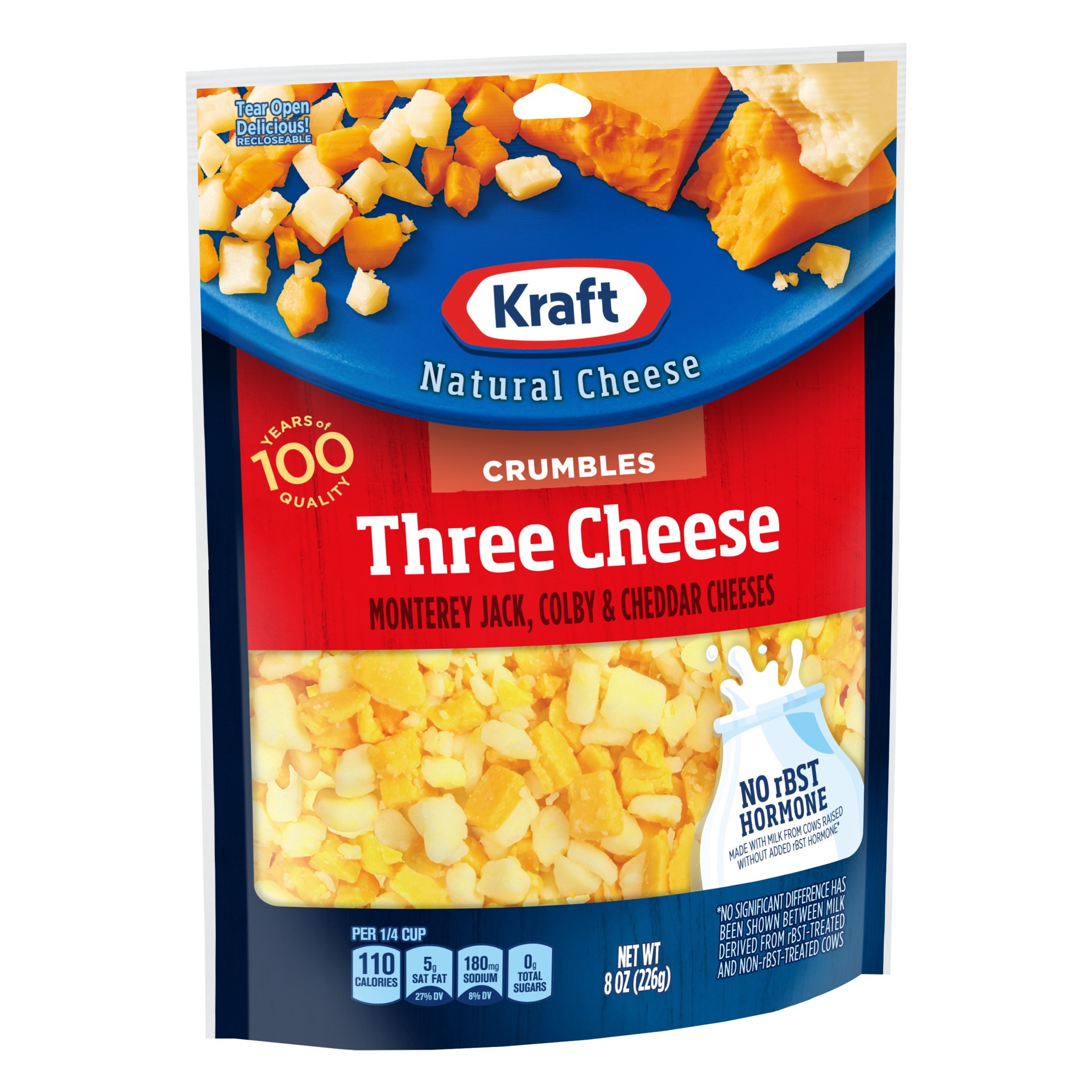 slide 3 of 6, Kraft Three Cheese Cheese Crumbles, 8 oz Bag, 8 oz