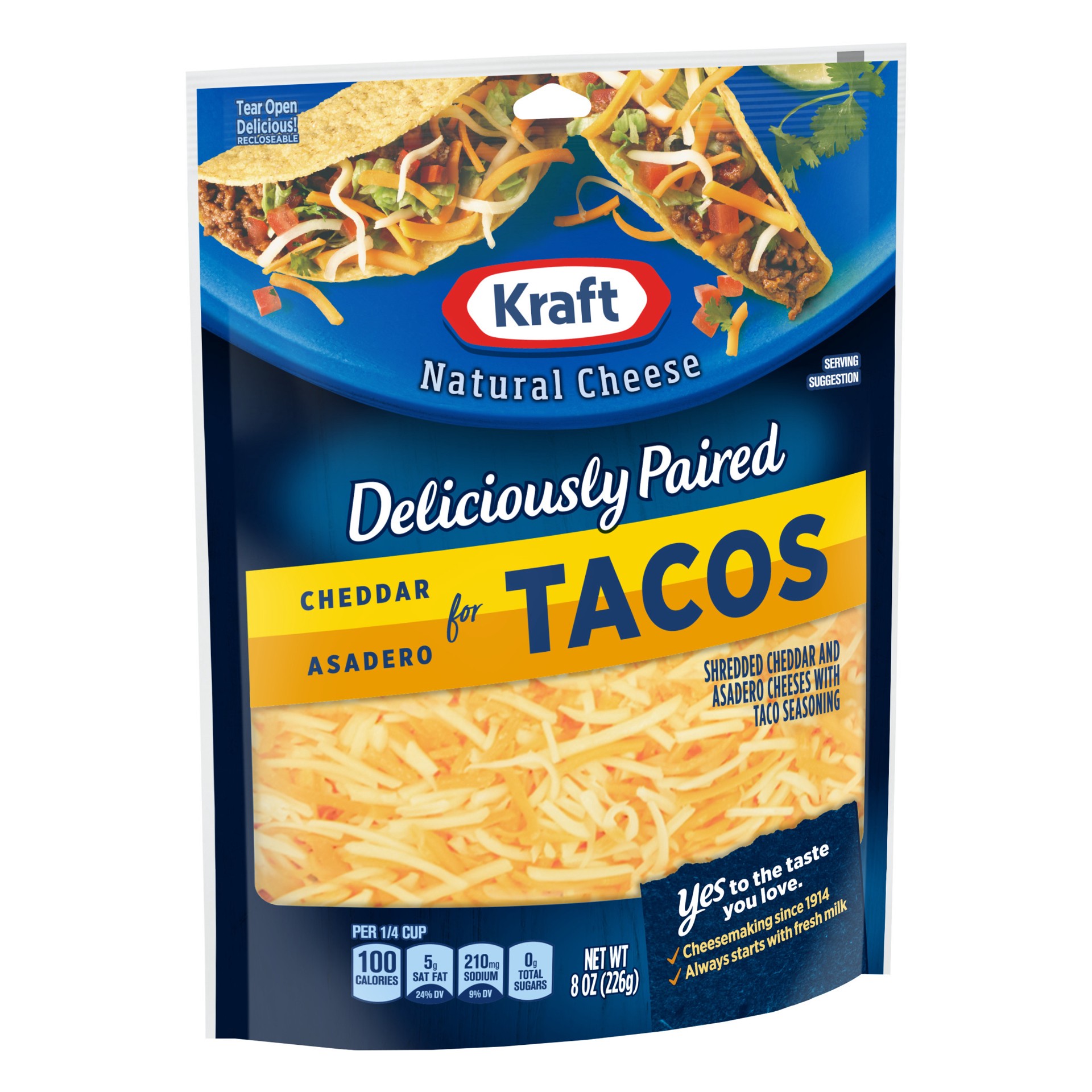 slide 3 of 6, Kraft Deliciously Paired Cheddar & Asadero Shredded Cheese With Taco Seasoning for Tacos, 8 oz Bag, 8 oz