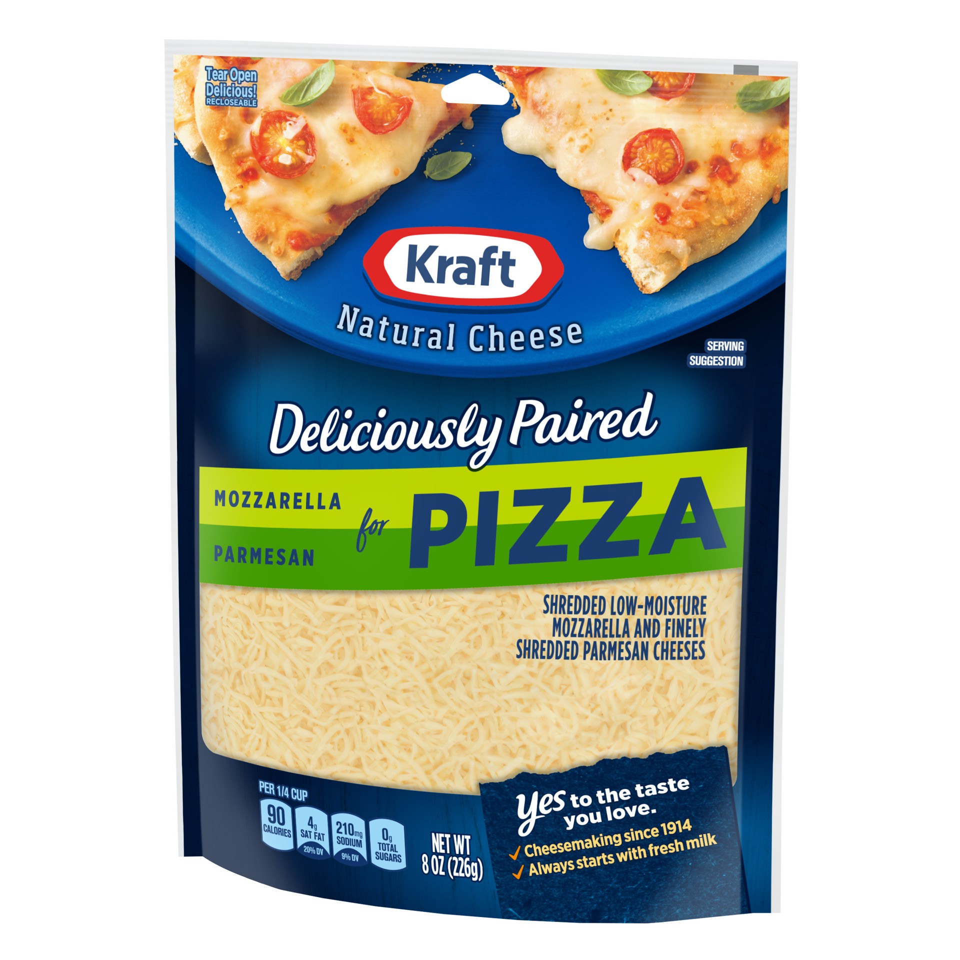 slide 6 of 6, Kraft Deliciously Paired Mozzarella & Parmesan Shredded Cheese for Pizza, 8 oz Bag, 8 oz
