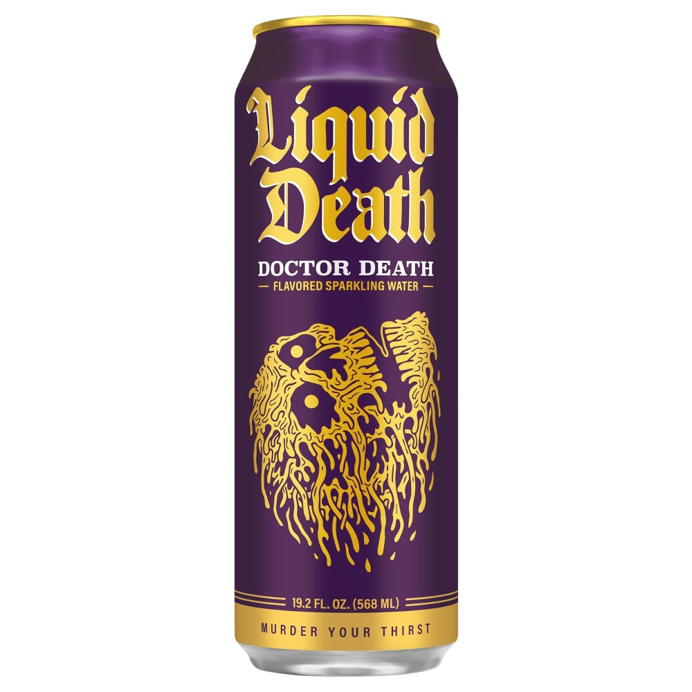 slide 2 of 2, Liquid Death, Doctor Death, Soda-Flavored Sparkling Water, 19.2 oz King Sized Can, Low Calorie & No Artificial Sweeteners, 19.2 fl oz