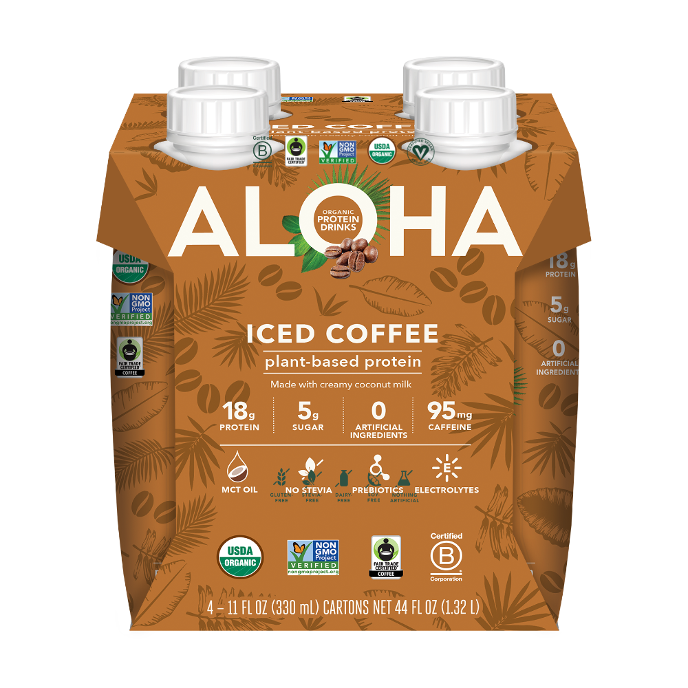 slide 1 of 1, Aloha Organic Gluten Free Iced Coffee Coconut Protein Shake, 4 ct; 11 oz