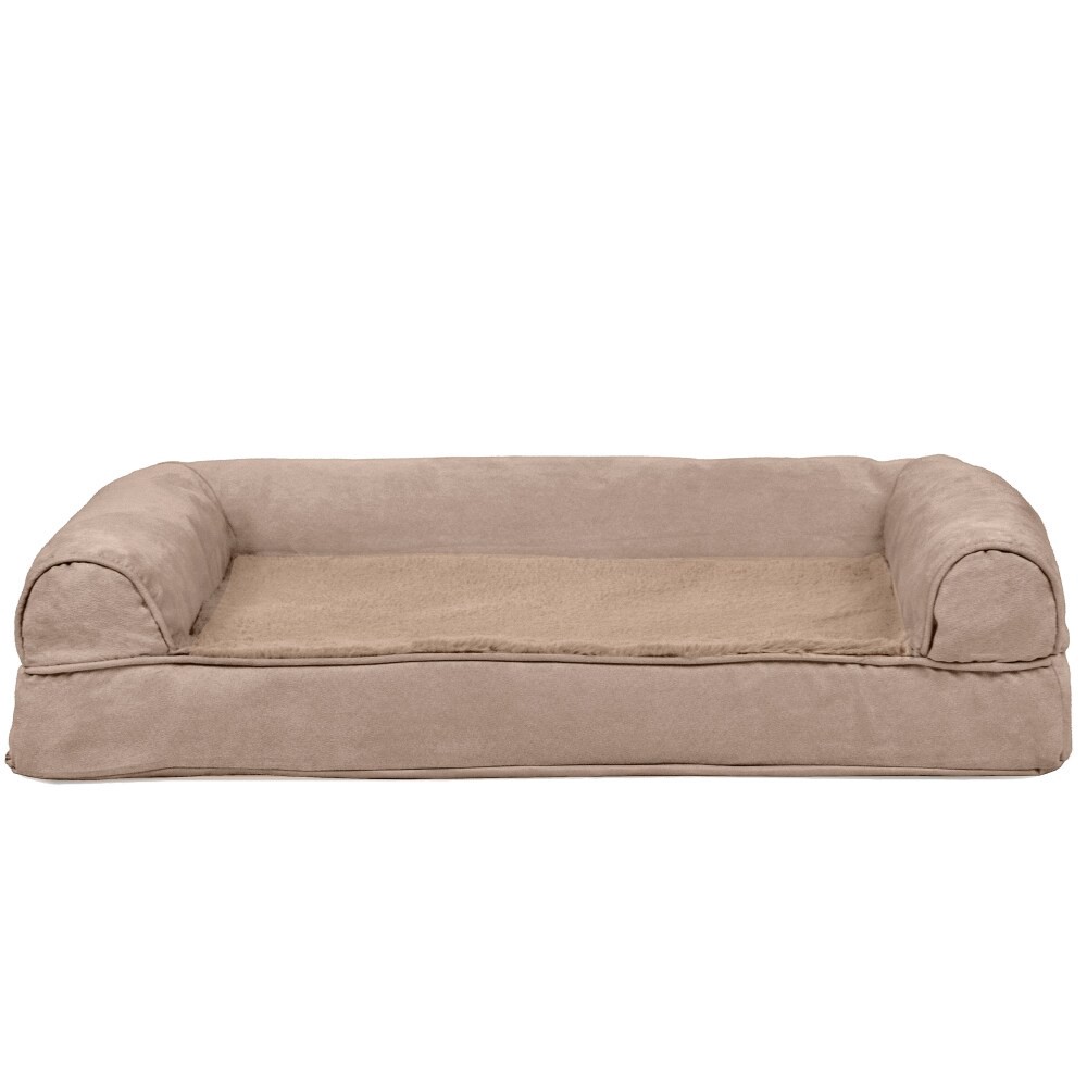 slide 2 of 2, Furhaven Plush & Suede Orthopedic Sofa Dog Bed|Medium, Almondine, MED