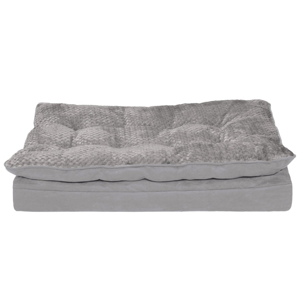 slide 2 of 3, Furhaven Minky Faux Fur & Suede Pillow-Top Orthopedic Dog Bed - Titanium Gray / Medium, 1 ct