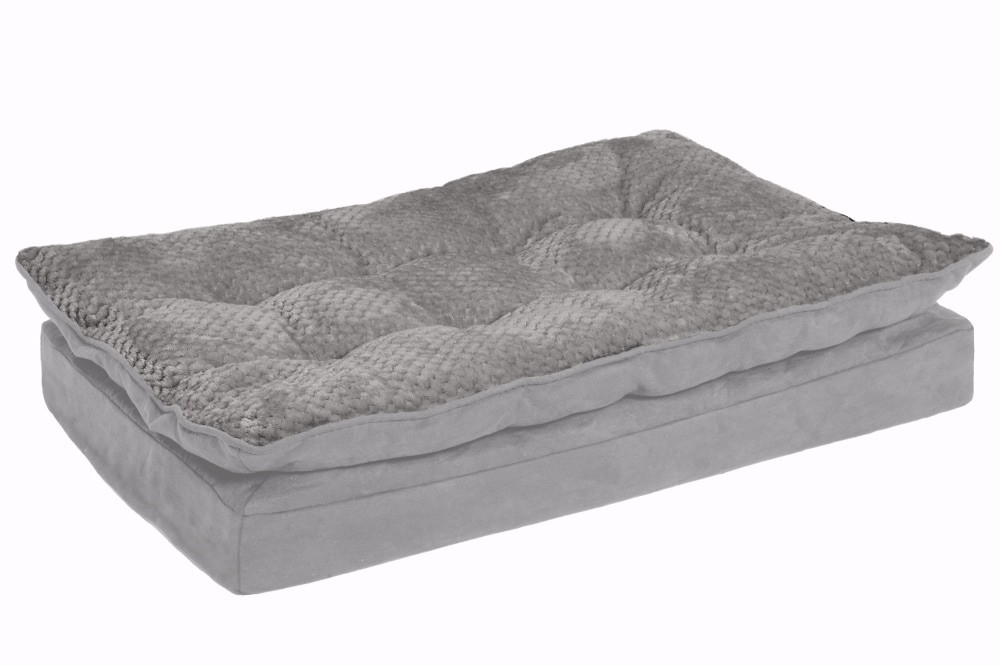 slide 3 of 3, Furhaven Minky Faux Fur & Suede Pillow-Top Orthopedic Dog Bed - Titanium Gray / Medium, 1 ct