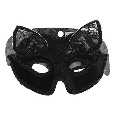 slide 1 of 1, Seasons Masquerade Cat Mask, Black, 1 ct