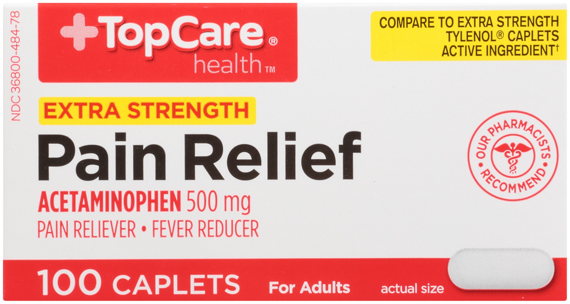 slide 3 of 6, TopCare Health Extra Strength For Adults 500 mg Pain Relief 100 Caplets, 100 ct