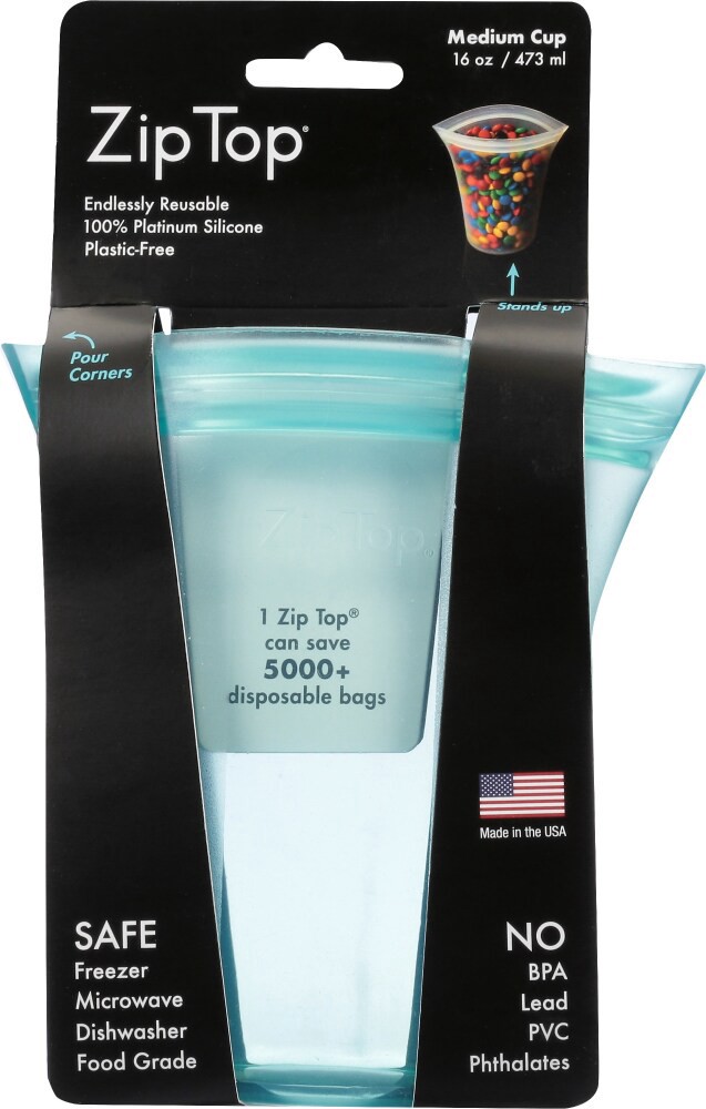 slide 2 of 2, Zip Top Medium Reusable Cup - Teal, 1 ct