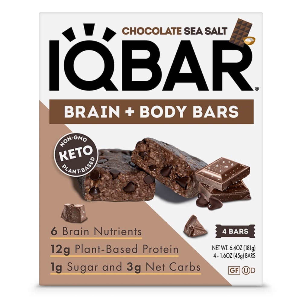 slide 1 of 1, Iq Bar Gluten-Free Chocolate Sea Salt Nutrition Bars, 4 ct; 1.6 oz