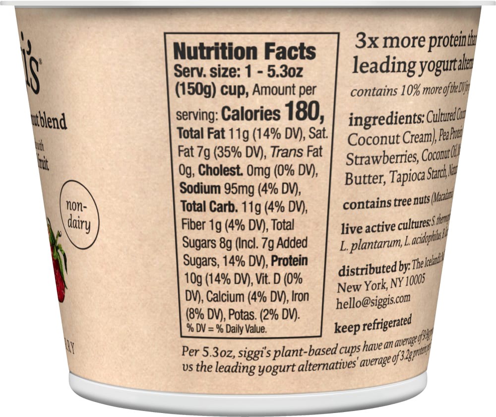 slide 2 of 4, Siggi's siggi’s Plant-Based Coconut Blend, Strawberry, 5.3 oz, 5.3 oz