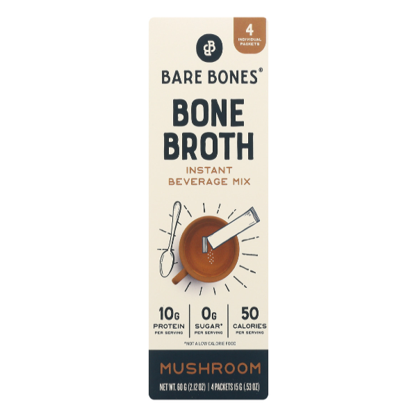 slide 1 of 1, Bare Bones Mushroom Bone Broth Instant Beverage Mix, 2.12 oz