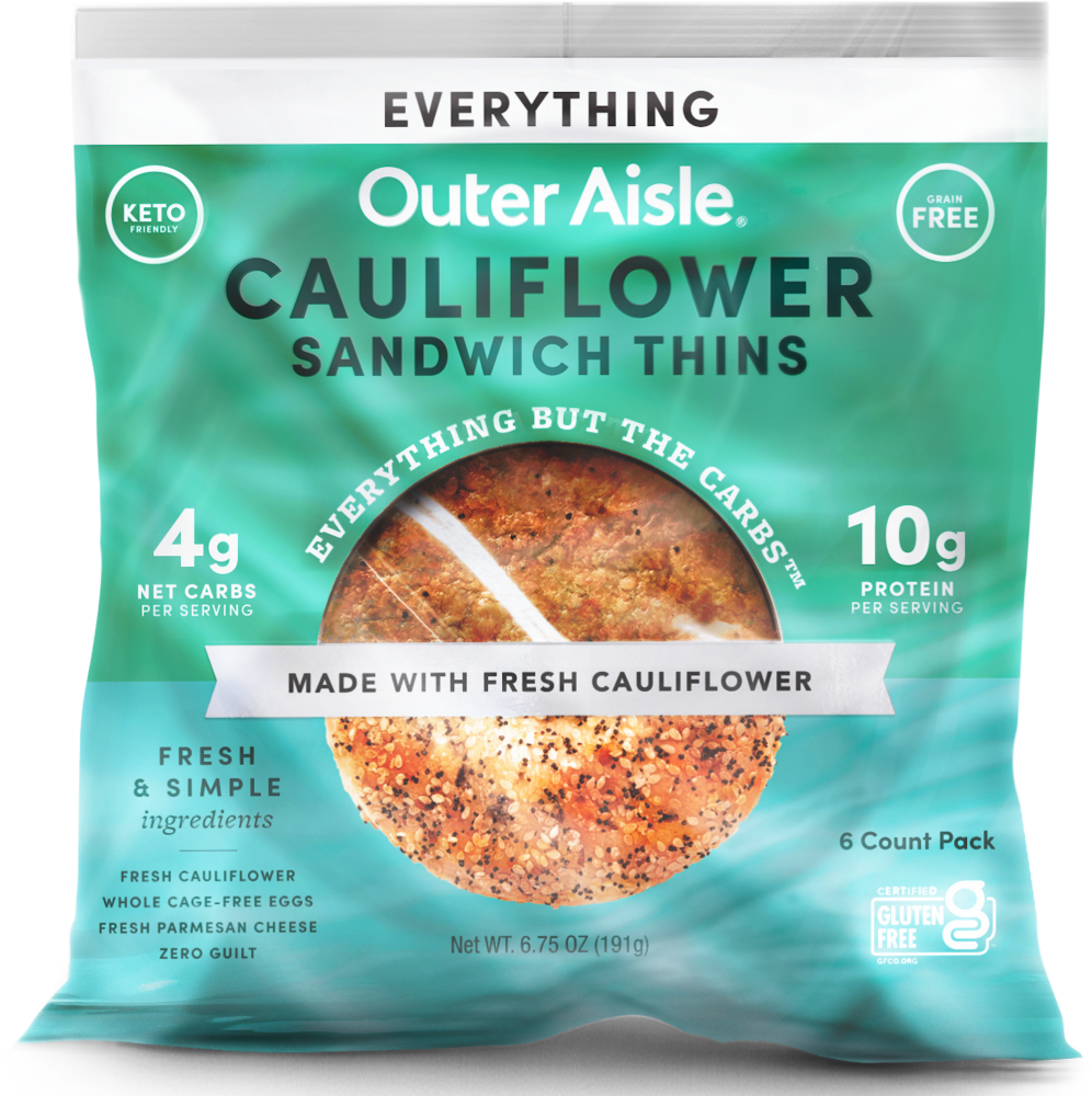 slide 2 of 2, Outer Aisle Cauliflower Everything Sandwich Thins 6 ea, 6 ct
