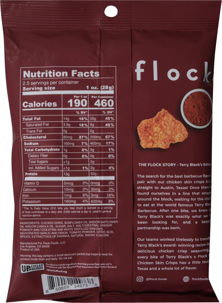 slide 2 of 2, Flock Bbq Chicken Skin Crisps Chips, 2.5 oz