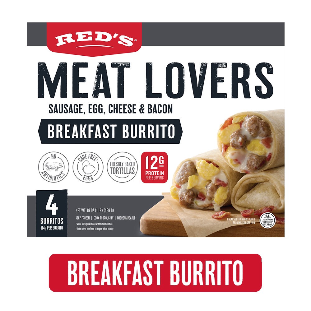 slide 2 of 4, Red's Meat Lovers Breakfast Burrito 4 ea, 4 ct; 16 oz